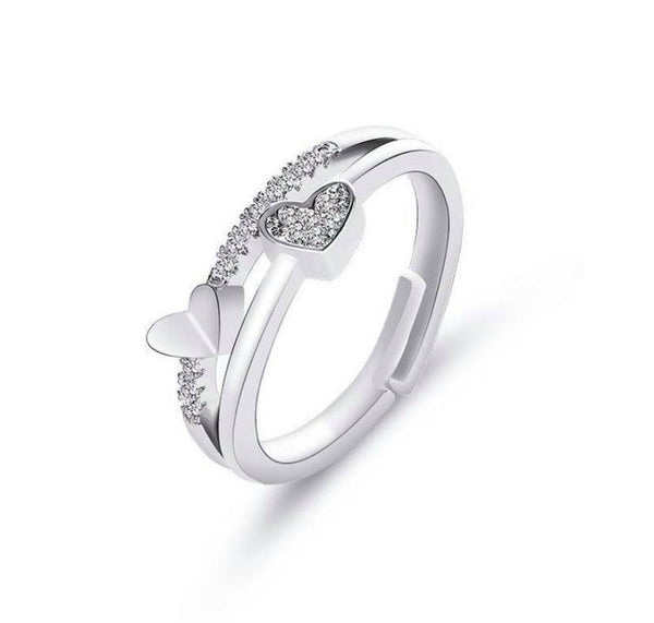 Ring Herz mit Zirkonia größenverstellbar Damen Mädchen Silber 925, Rosegold.