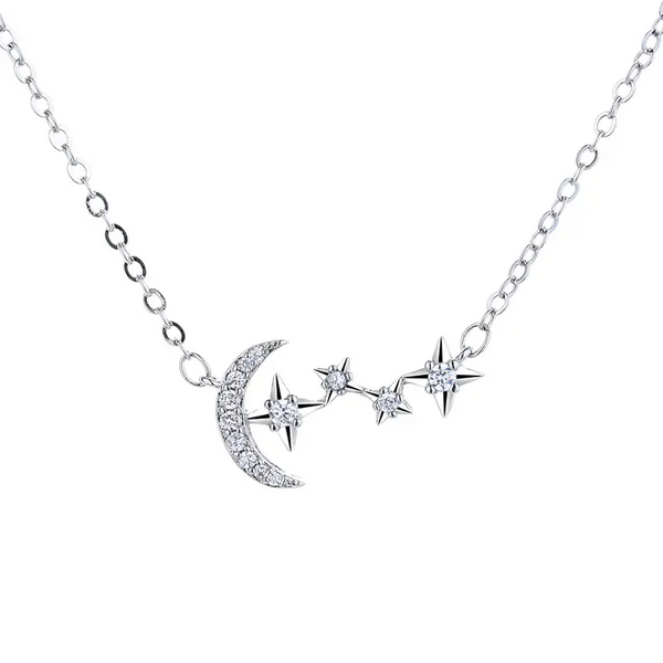 Damen Halskette Mond & Stern Sterling Silber 925 Zirkonia