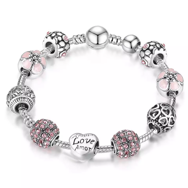 Herz Armband Armkette Herz mit Rosa Zirkonia 19 cm