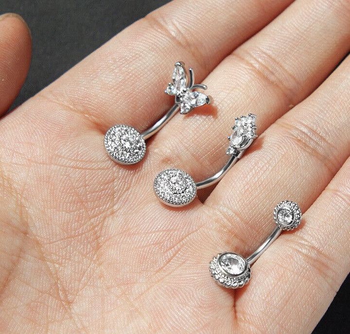 Schmetterling Bauchnabelpiercing Gebogener Stab Zirkon Nabel Kette Top - Vipfashion797