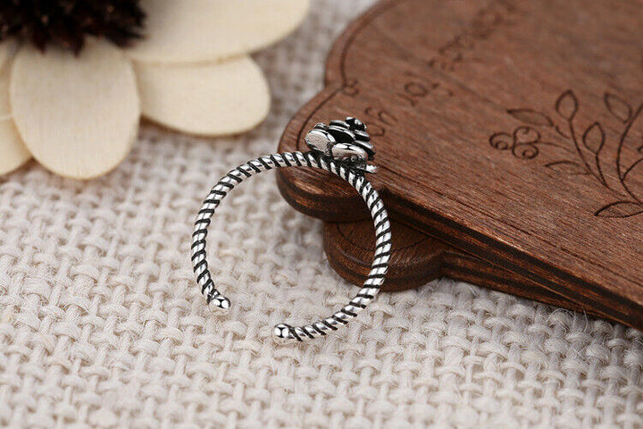 Damen Ring Blume Sterling Silber 925 Geschwärzt verstellbar 46-53 - Vipfashion797