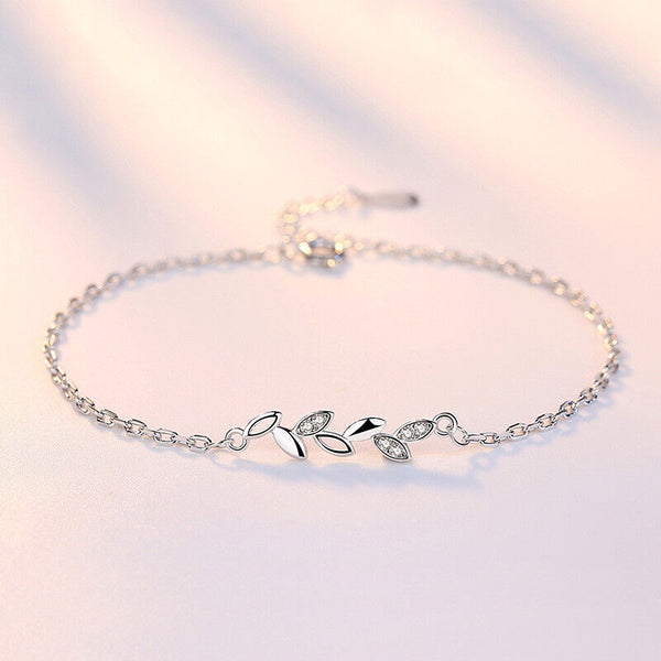 Armband, Armkette, Sterlingsilber, Blatt, Zirkonia, 16+4 cm NEU