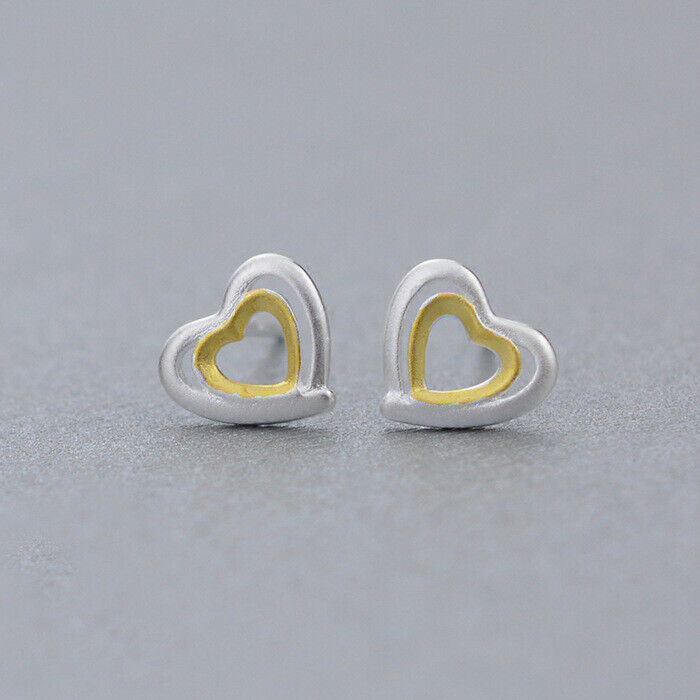 Ohrstecker Doppelherz Sterling Silber 925 Herz Damen Ohrringe - Vipfashion797