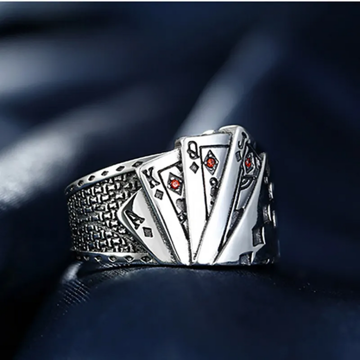 Ring Kartenspielen Größeverstellbar Silber 925 offen Damen Herren - Vipfashion797