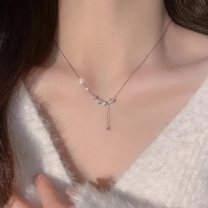 Halskette mit Anhänger Blatt Sterlingsilber 925 Damen - Vipfashion797