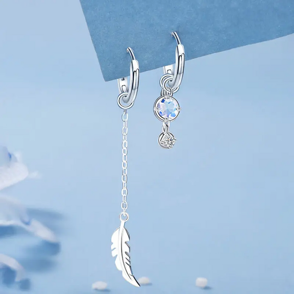 Kreole mit Anhänger Feder Zirkonia Silber 925 Damen Ohrringe