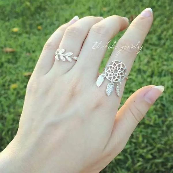 Damen Ring mit Anhänger Sterlingsilber 925 Damenring Feder Offen 48-55