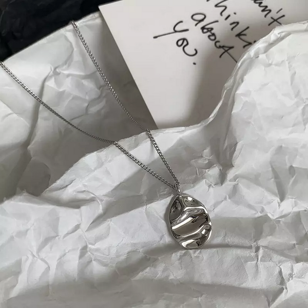Damen Halskette Silber 925 Glatt Anhänger Gebogenes Plättchen Collier