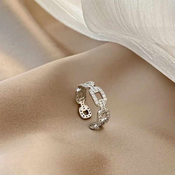 Ring Kette Style Silber 925 Zirkonia Damen Größeverstellbar Damen Ring