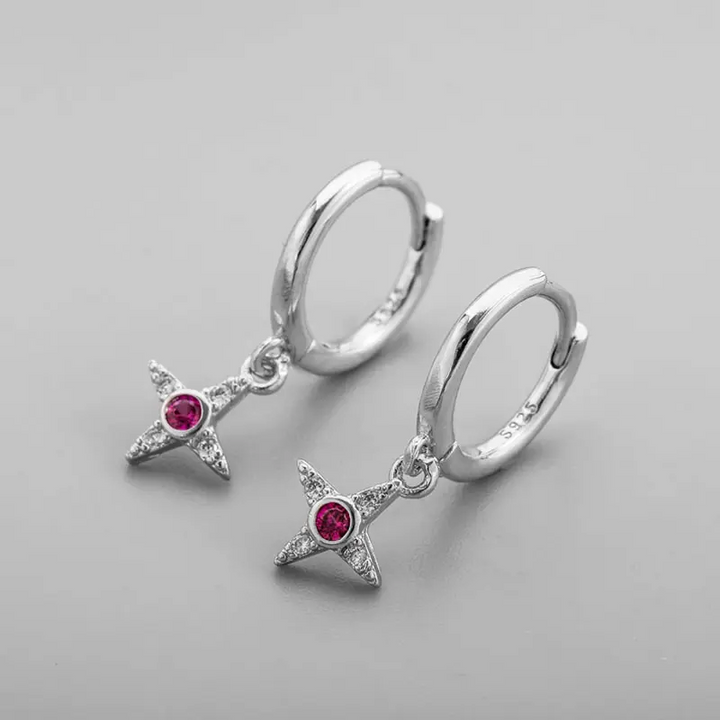 Creolen mit Anhänger Stern Silber 925 Ohrringe Rosa Zirkonia Ohrhänger - Vipfashion797