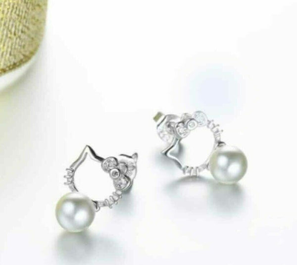 Damen Ohrstecker, Ohrringe, Katze، Silber 925, Damen, Kinder