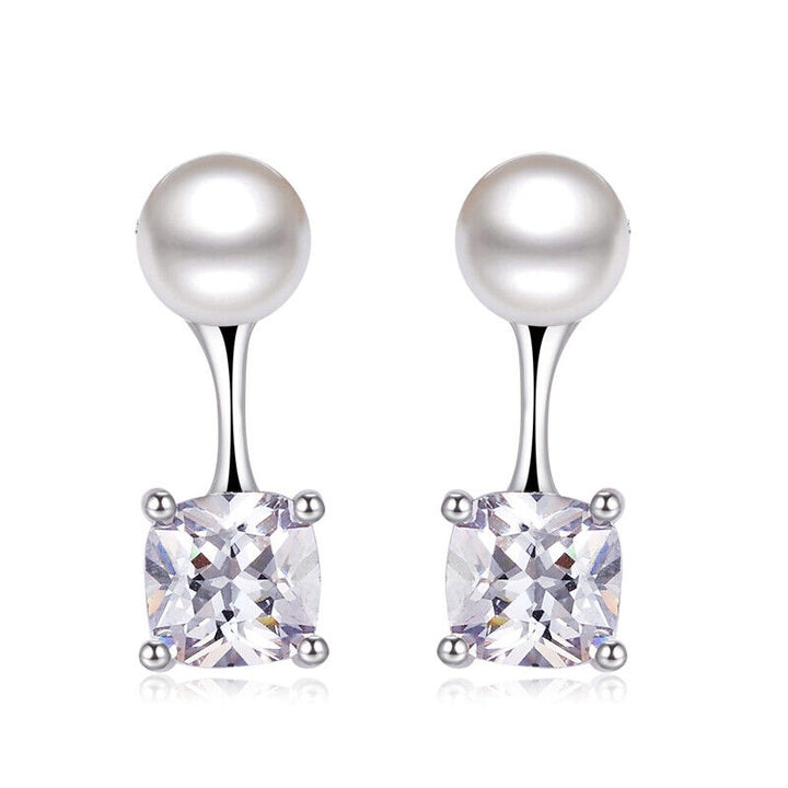 Ohrhänger Quadrat echt Sterling Silber 925 Zirkon-Perle Damen Ohrringe - Vipfashion797
