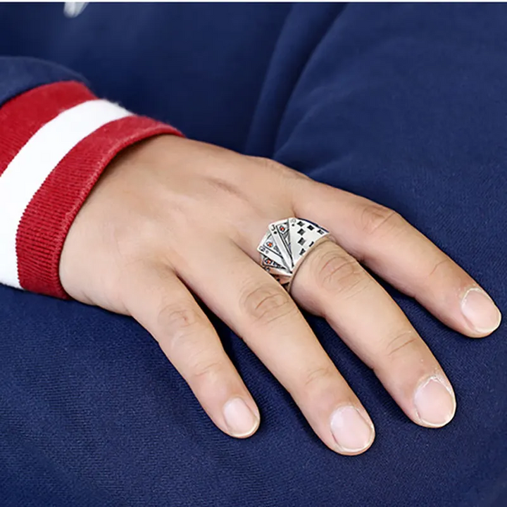 Ring Kartenspielen Größeverstellbar Silber 925 offen Damen Herren - Vipfashion797