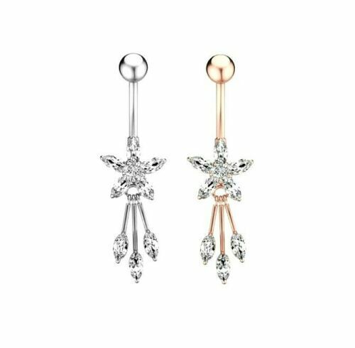 Blume Bauchnabelpiercing Gebogener Stab Zirkon Nabel Lang kette Top Qualität** - Vipfashion797
