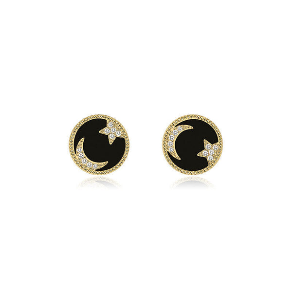 Ohrstecker Stern & Mond Sterling Silber 925 Goldn Zirkonia Damen Ohrringe