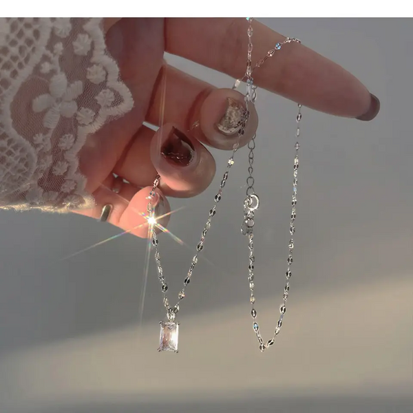 Halskette rechteckig Sterlingsilber 925 Zirkonia Damen Collier Kette