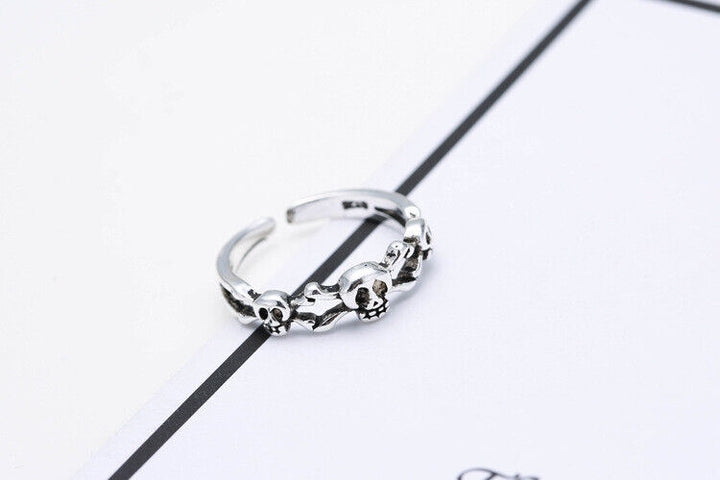 Damen Ring Schädel Sterling Silber 925 Geschwärzt 45-49 Verstellbar - Vipfashion797