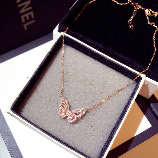 Damen Halskette mit Schmetterlingen Sterlingsilber 925 Roségoldfarbig