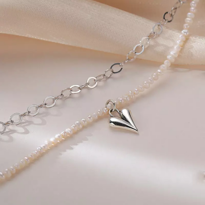 Damen Arm-Fußkette Sterlingsilber 925 mit mini Perle Herz Anhänger Neu - Vipfashion797