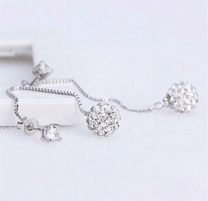 Damen Ohrringe Durchzieher Silbern Kugel 18k Ohrhänger - Vipfashion797