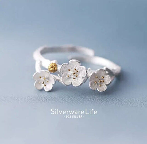Blumen Ring Silber 925 Damen Mädchen Größenverstellbar 49-55