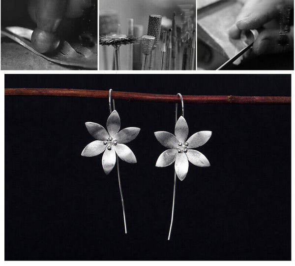 Damen Ohrhänger Sterling Silber 925 Blume Ohrringe