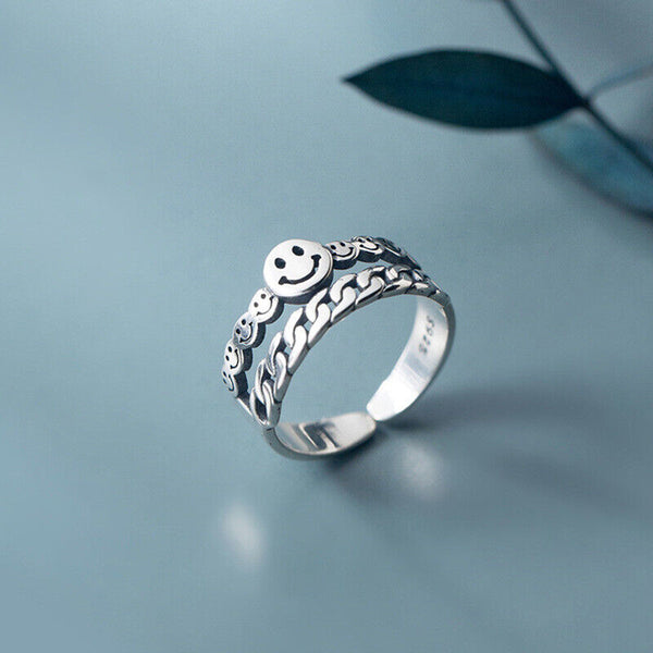 Damen Ring Smail Silber 925 Geschwärzt offen 51-55