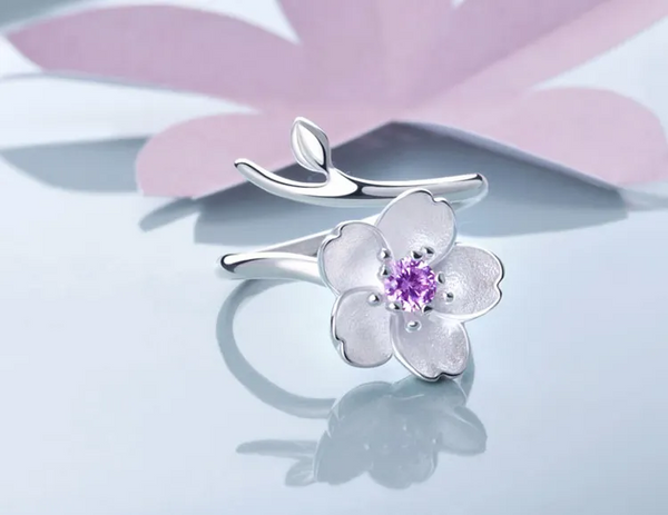 Ring Blumen Sterlingsilber 925 Zirkonia Größenverstellbar