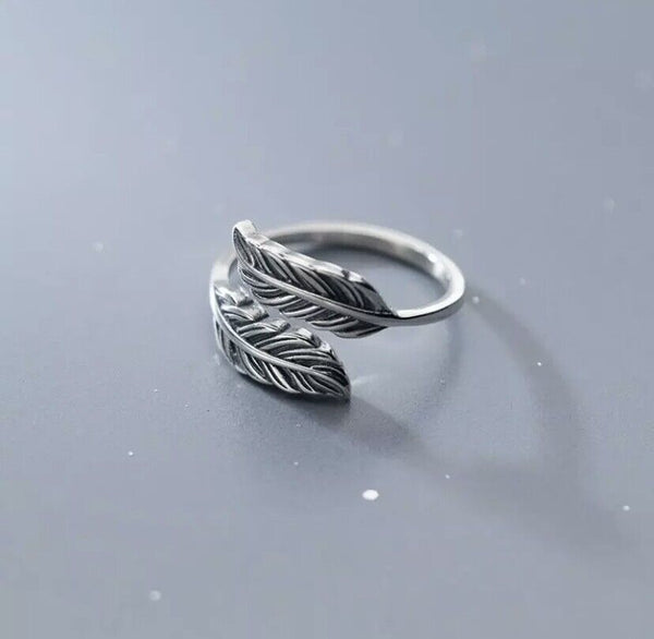 Ring Feder Antik Optik Silber 925 verstellbar 52-55