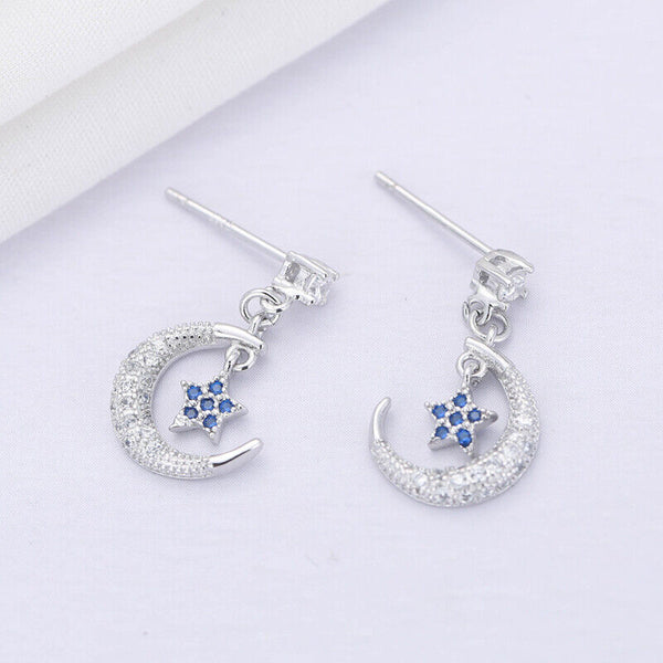 Damen Ohrringe Mond Stern Sterling Silber 925er Ohrstecker