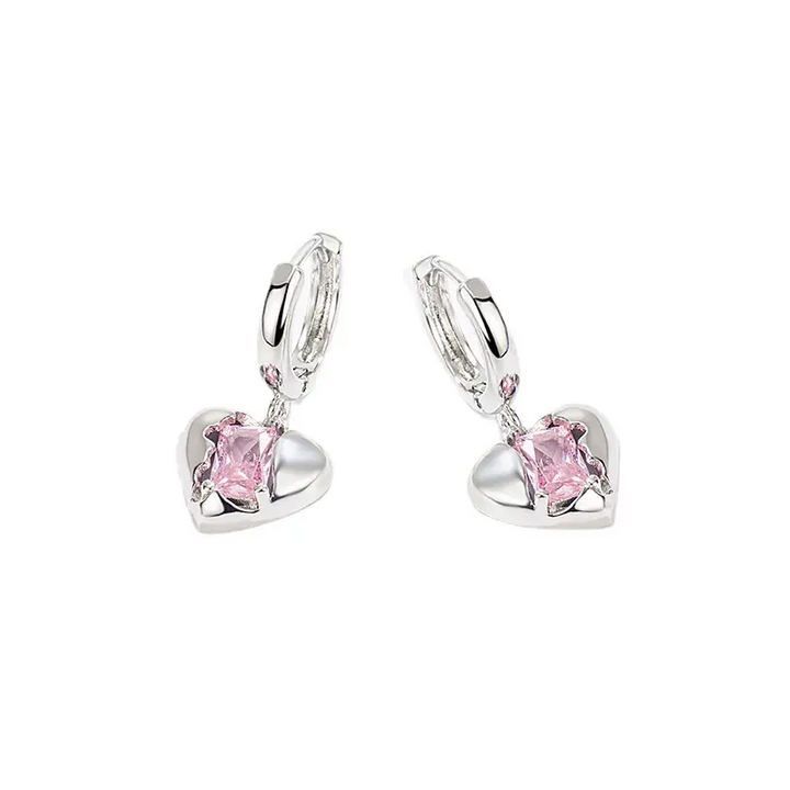 Creolen m. Anhänger Herz Sterling Silber 925 Rosa Zirkon Damen Ohrringe - Vipfashion797