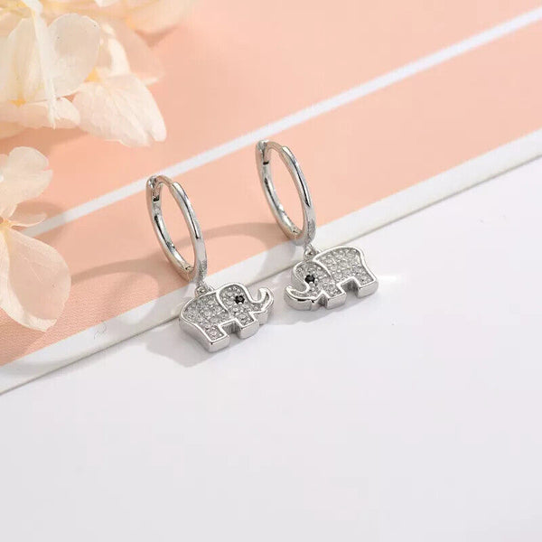Creolen Elefant Sterlingsilber 925 Zirkonia Damen Ohrringe mit Anhänger