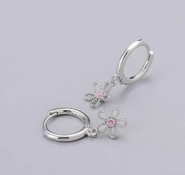 Creolen mit Anhänger Blume Silber 925 Damen Ohrringe mit Zirkonia