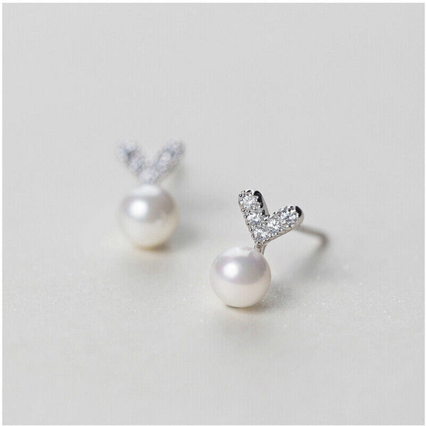 Mini Ohrstecker Herz & Perlen & Zirkon echt Sterlingsilber 925 Mädchen Ohrringe