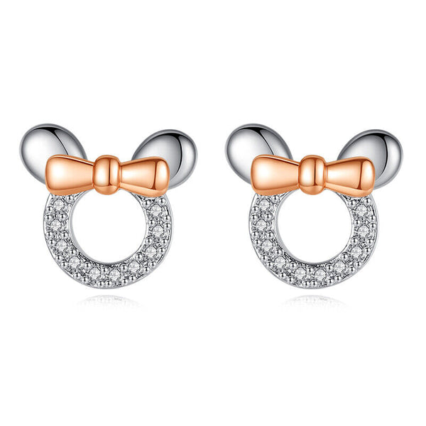 Ohrstecker Mickey Mouse 18k Weiß Vergoldet Zirkonia Damen Ohrringe
