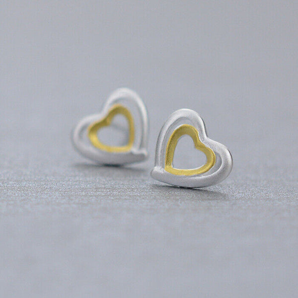 Ohrstecker Doppelherz Sterling Silber 925 Herz Damen Ohrringe - Vipfashion797