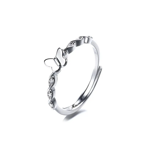 Ring Herz- Schmetterling mit Zirkonia größenverstellbar Damen Mädchen Silber 925
