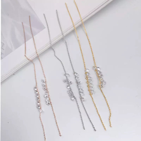 Damen Ohrringe Durchzieher Zirkoni Sterling Silber 925 Gold Rose Ohrhänger