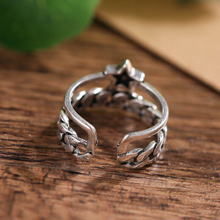 Ring Kette Stern Sterling Silber 925 Geschwärzt 49-53 verstellbar - Vipfashion797