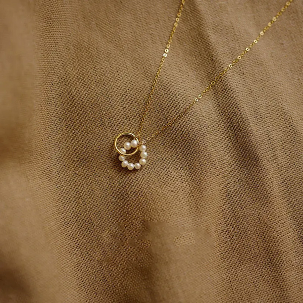Halskette Doppel Kreis Perlen Sterlingsilber 925 Damen Kette