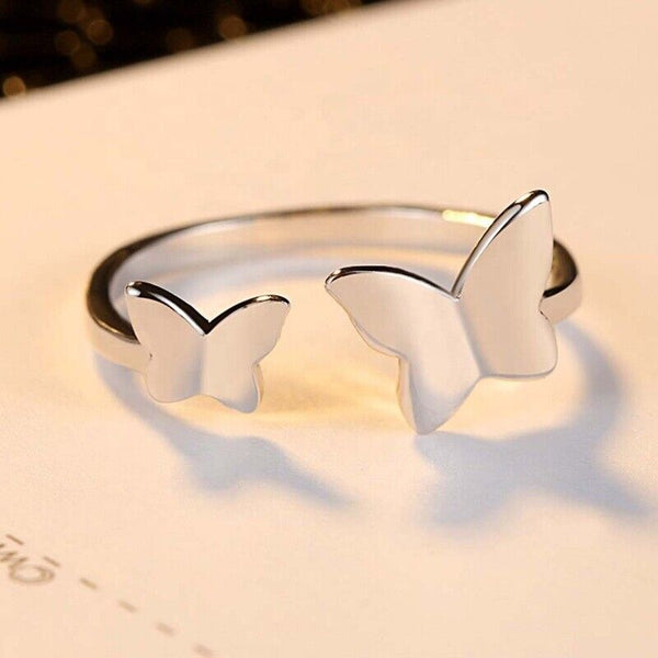 Schmetterlings Ring Silber Einheitsgröße 48-55