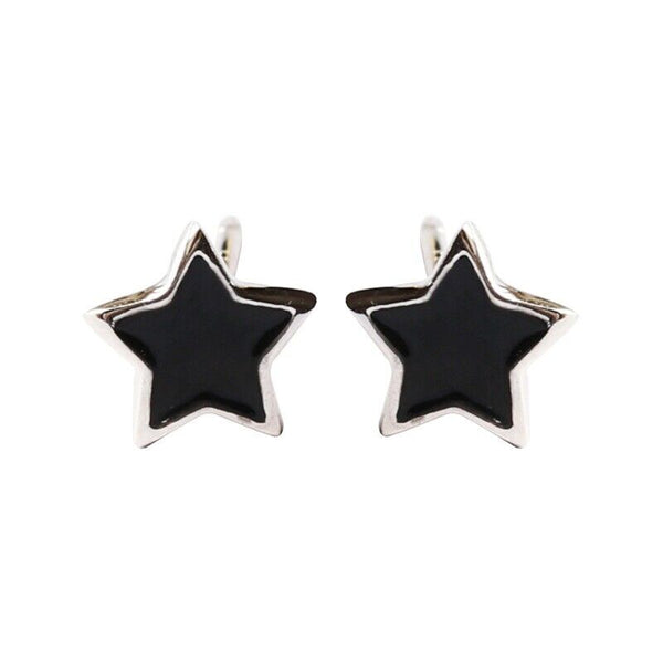 Damen Ohrringe Schwarze Sterne Sterling Silber 925er Ohrstecker