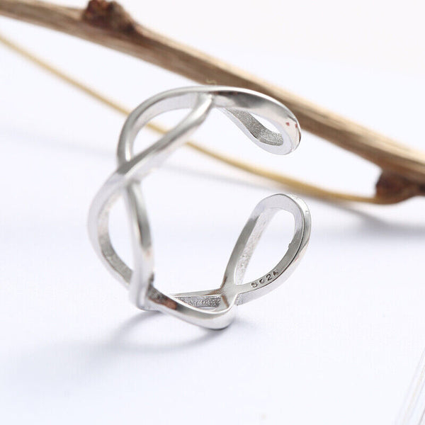 Damen Ring Draht Überkreuzt Silber 925 Glänzend größenverstellbar 50-54