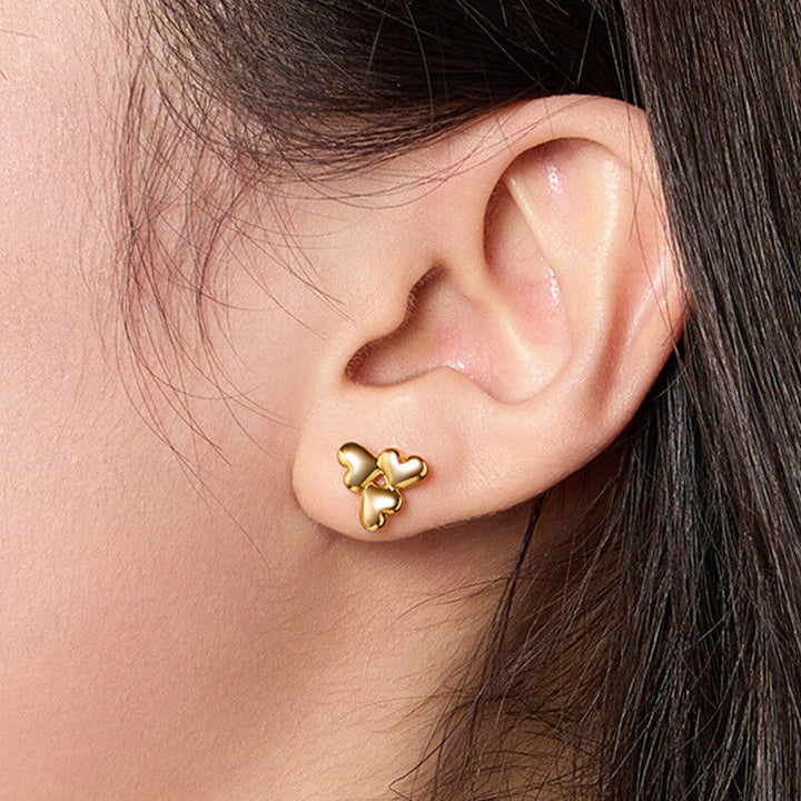 Mini Ohrstecker Herzen Sterling Silber 925 Goldfarben Damen Ohrringe - Vipfashion797