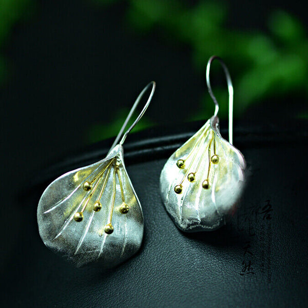 Große Ginkgo Ohrhänger Blatt Silber 925 Ohrringe