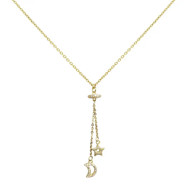 Halskette Stern-Mond Sterling Silber 925 Zirkonia Damen Schmuck - Vipfashion797