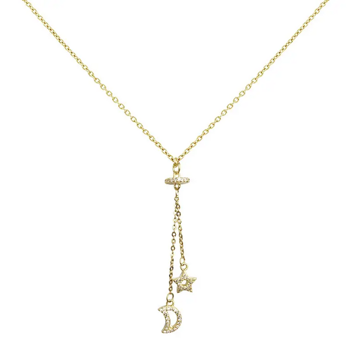 Halskette Stern-Mond Sterling Silber 925 Zirkonia Damen Schmuck - Vipfashion797