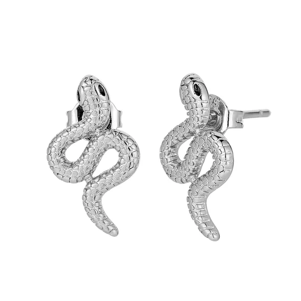 Damen Ohrstecker Schlange Sterling Silber 925 Ohrringe Schwarze Zirkonia