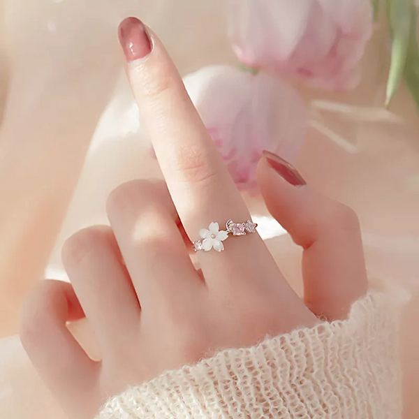 Damen Ring Blume Sterling Silber 925 Zirkonia Perlmutt 46-54 verstellbar