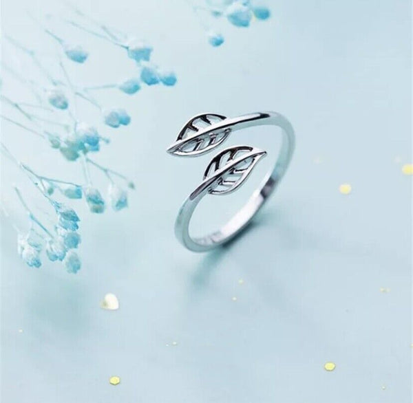 Blätter Ring Sterlingsilber 925 Größenverstellbar 48-53